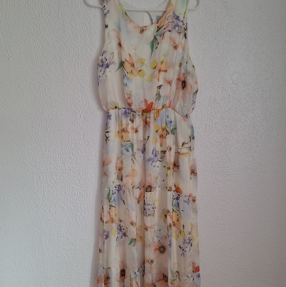 NWT LARA G  Floral Maxi Dress - Cream and Purple made Italy
